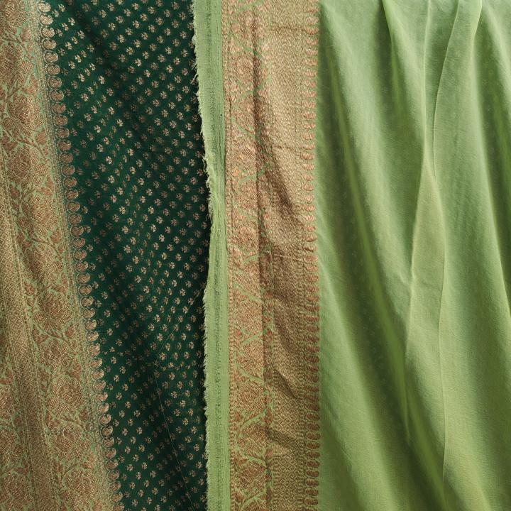 Bottle Green & Pista Saree