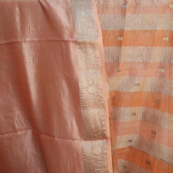 Peach & Coral Striped Saree