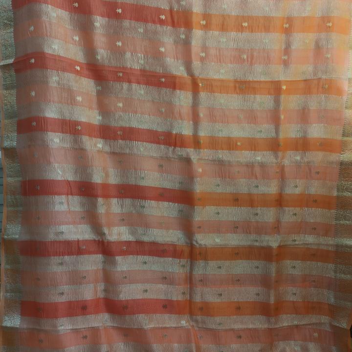Peach & Coral Striped Saree