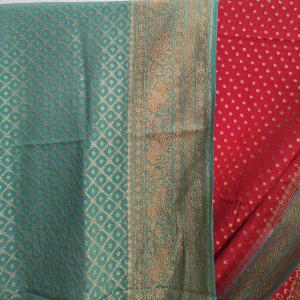 Crimson Red & Teal Blue Saree