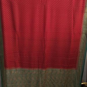 Crimson Red & Teal Blue Saree