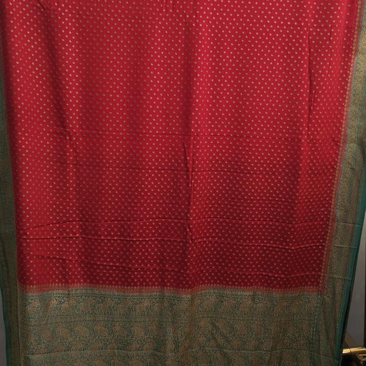 Crimson Red & Teal Blue Saree