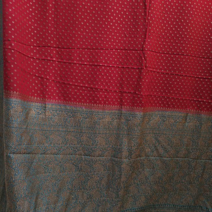 Crimson Red & Teal Blue Saree