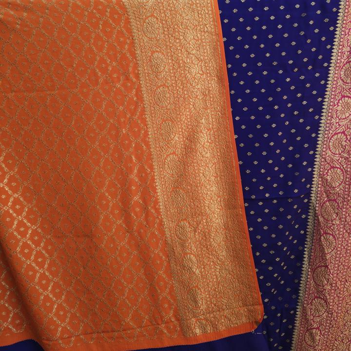 Royal Blue & Vibrant Orange Saree