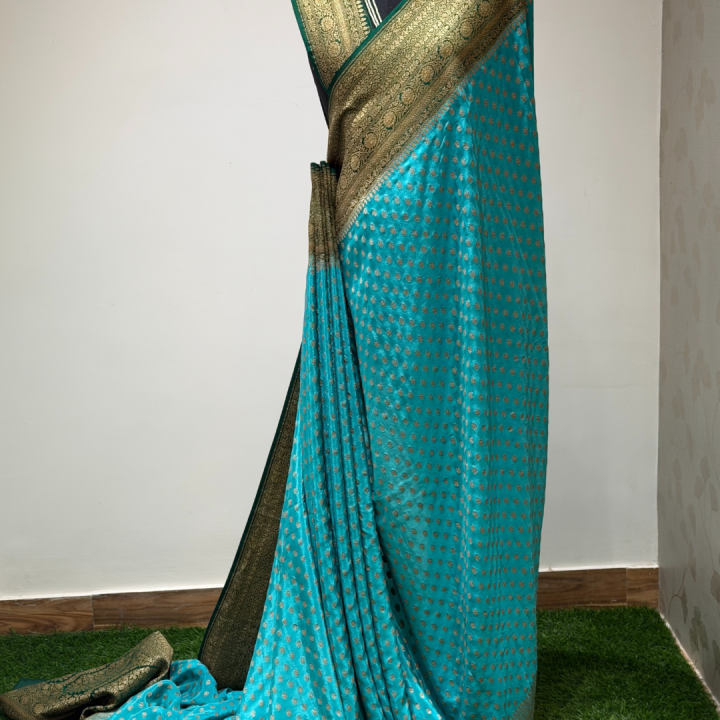 Turquoise blue Banarasi sareee