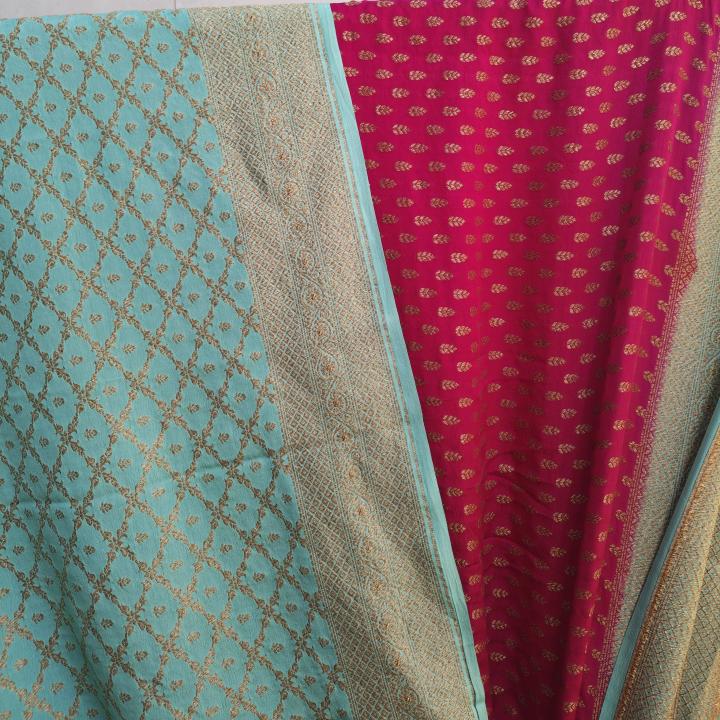 Magenta Pink & Sky Blue Saree