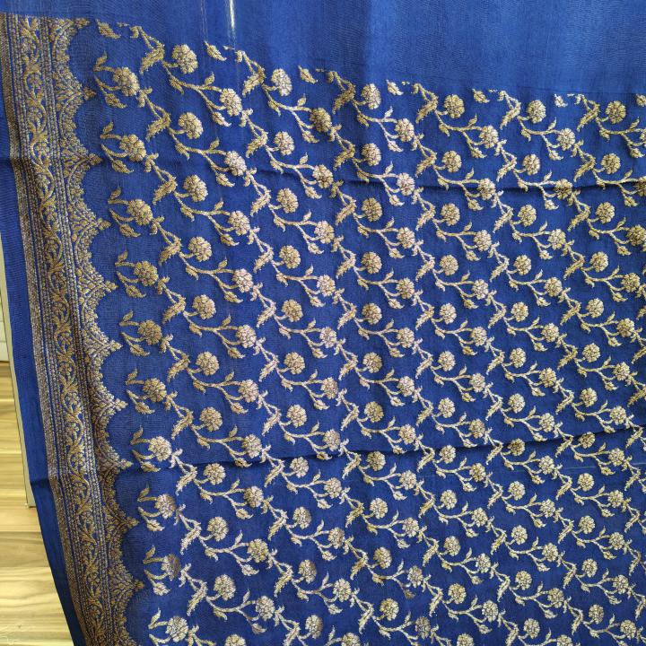 Royal Blue with Gold Zari Border banrasi saree