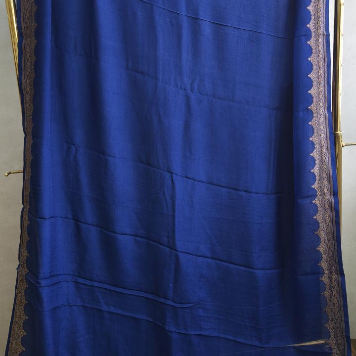 Royal Blue with Gold Zari Border banrasi saree