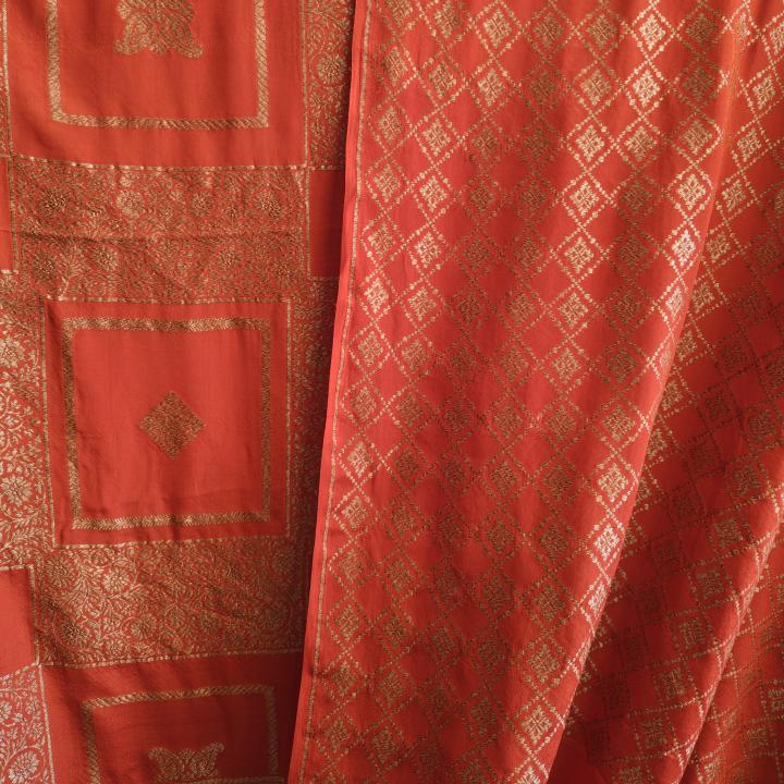 Vibrant Coral Banarasi Georgette Saree