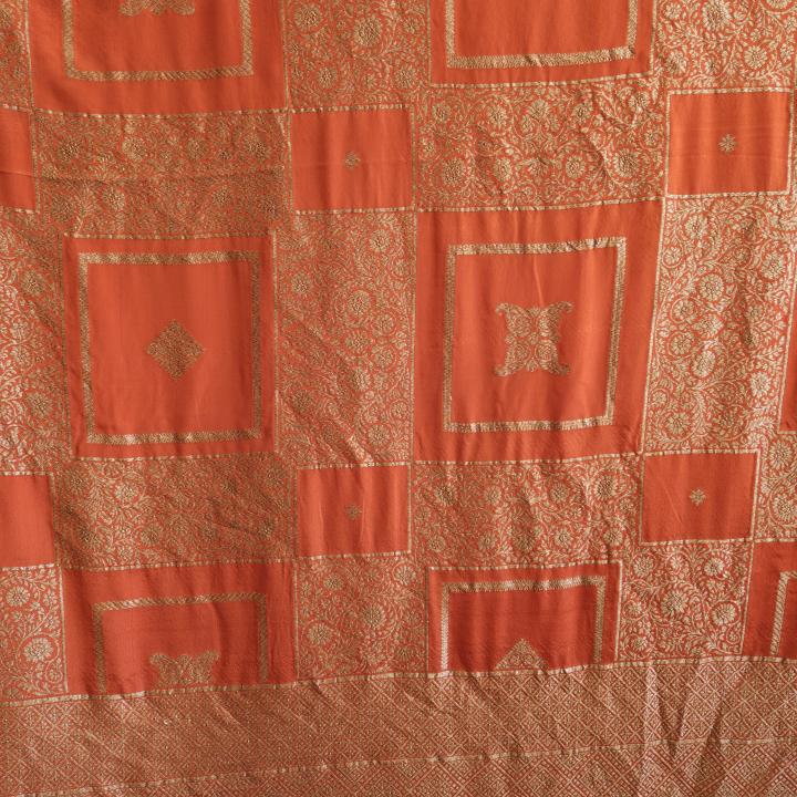 Vibrant Coral Banarasi Georgette Saree