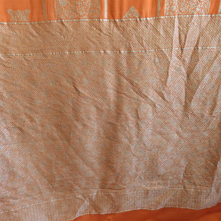 Vibrant Coral Banarasi Georgette Saree