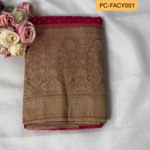 Radiant Rani Pink Semi-Silk Saree with Antique Gold Zari Border