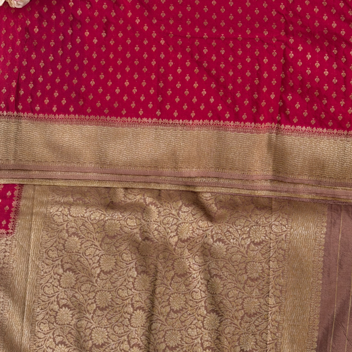 Radiant Rani Pink Semi-Silk Saree with Antique Gold Zari Border