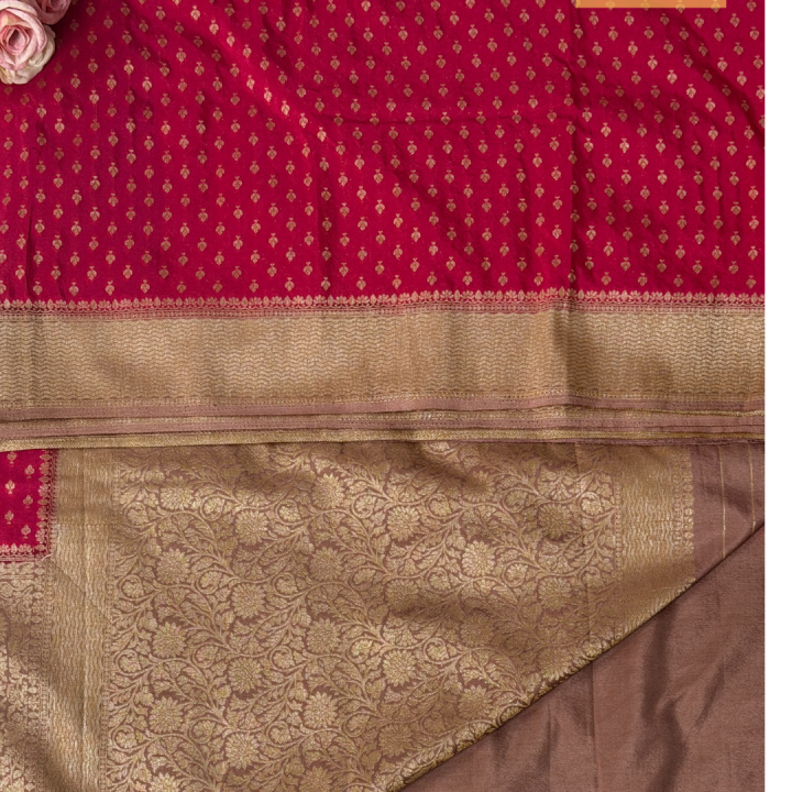 Radiant Rani Pink Semi-Silk Saree with Antique Gold Zari Border