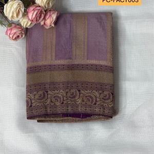 Royal Wine Semi-Silk Saree with Lavender Contrast & Gold Zari Border