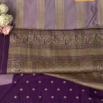 Royal Wine Semi-Silk Saree with Lavender Contrast & Gold Zari Border