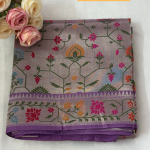 Ethereal Lavender-Silver Semi-Silk Saree with Meenakari Floral Jaal