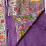 Ethereal Lavender-Silver Semi-Silk Saree with Meenakari Floral Jaal