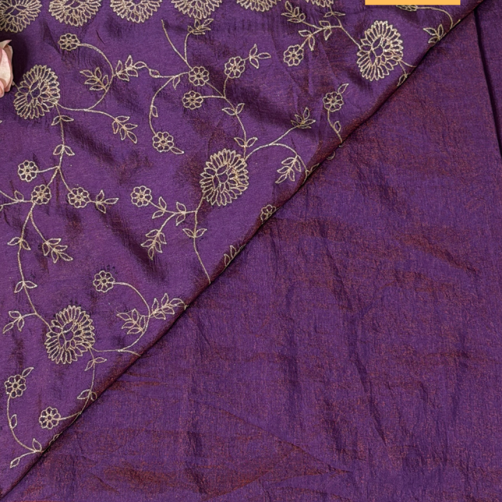 Royal Purple Semi-Silk Saree with Scalloped Floral Embroidery