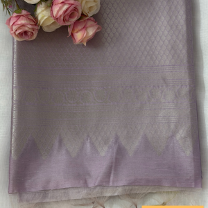 Silver-Lilac Semi-Silk Saree with Grand Temple Zari Border