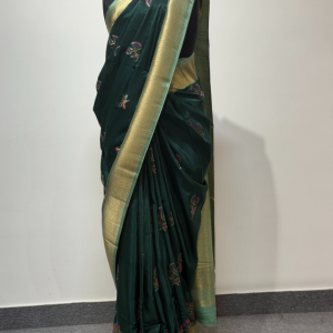Deep Emerald Green Semi-Silk Saree with Kalpavriksha Meenakari Border