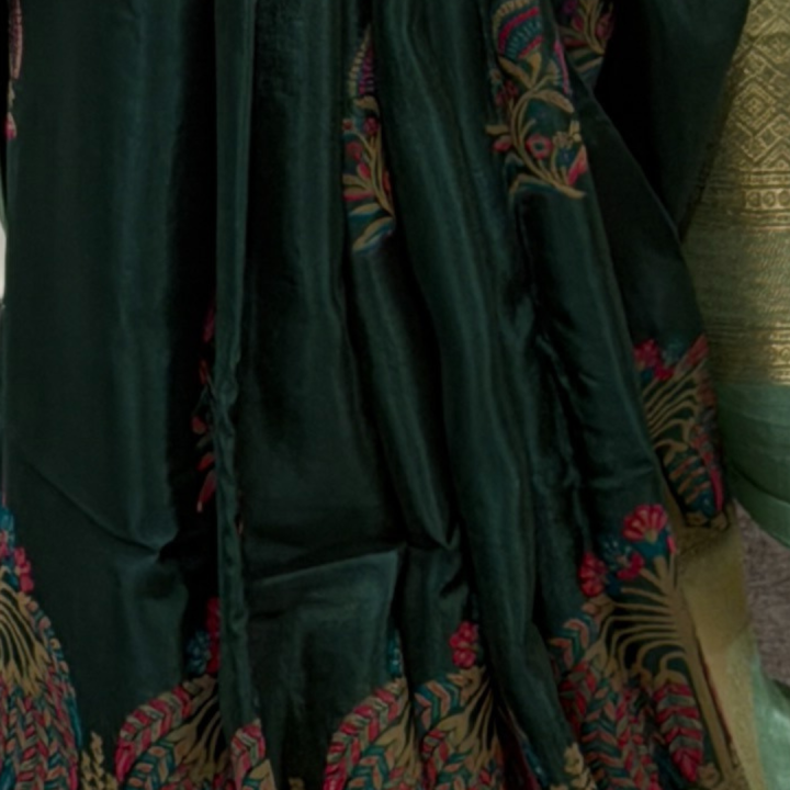 Deep Emerald Green Semi-Silk Saree with Kalpavriksha Meenakari Border