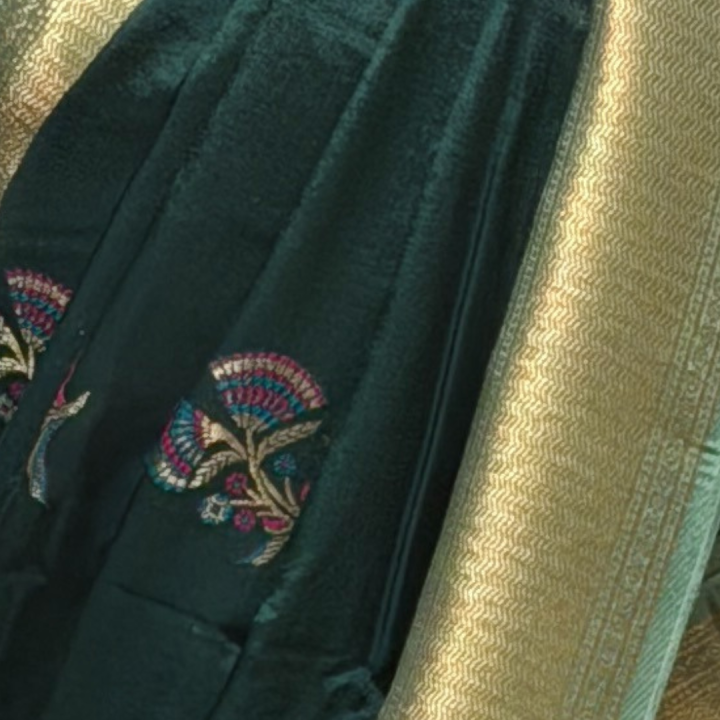 Deep Emerald Green Semi-Silk Saree with Kalpavriksha Meenakari Border