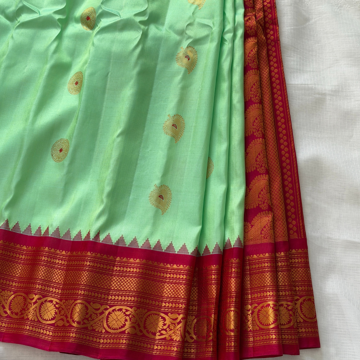 Mint Green & Magenta Gadwal Saree