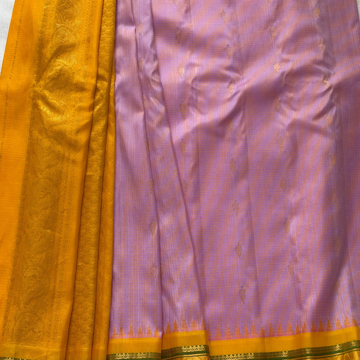 Traditional Vibrant Green & Gold with Temple Border Saree