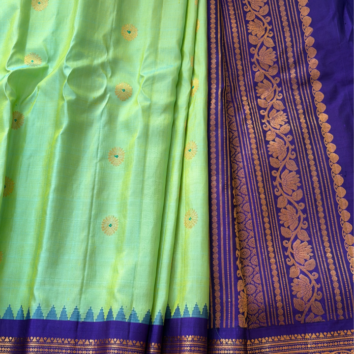 Parrot Green & Royal Purple Gadwal Saree