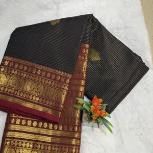 Midnight Black & Maroon Elegance Kanjivaram Saree