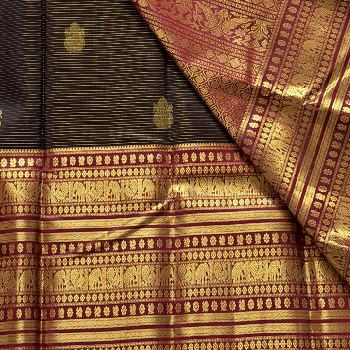 Midnight Black & Maroon Elegance Kanjivaram Saree