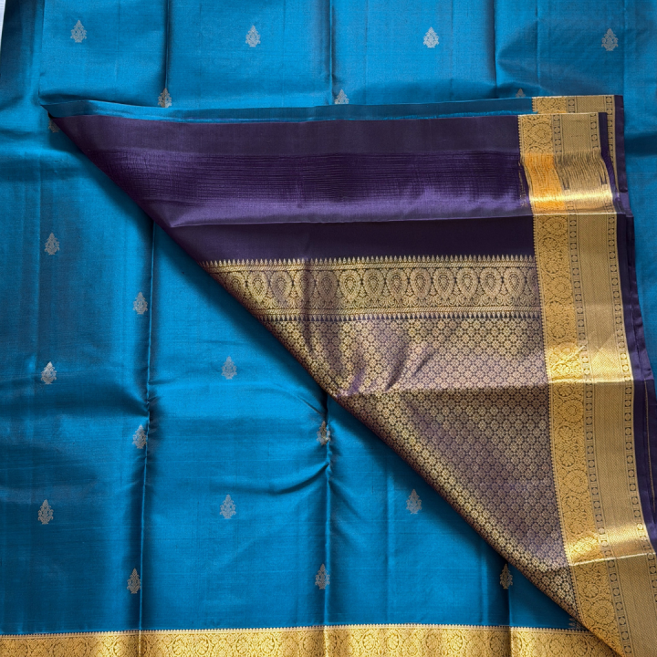 Peacock Blue & Navy Zari Silk Kanjivaram Saree