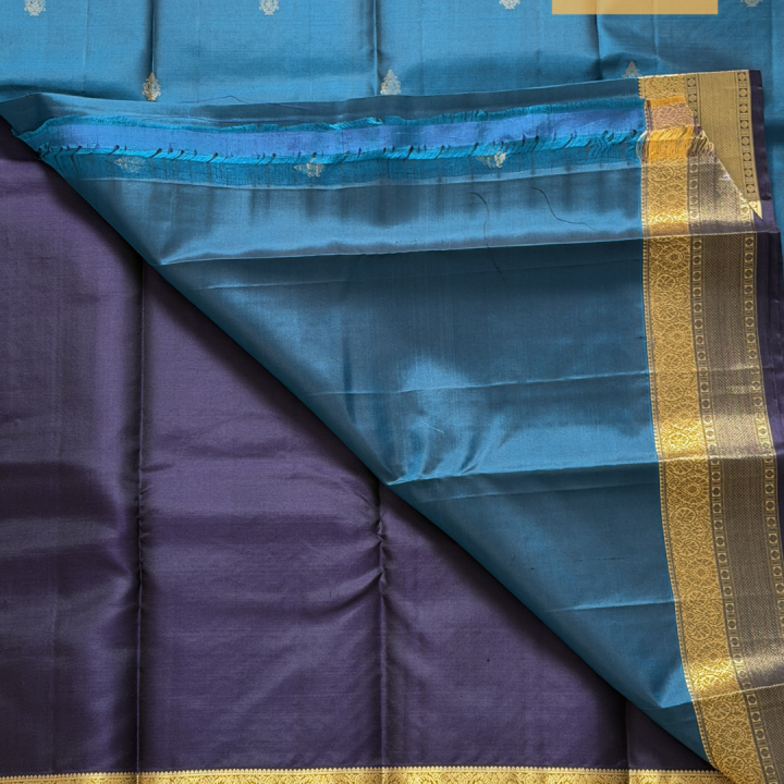 Peacock Blue & Navy Zari Silk Kanjivaram Saree