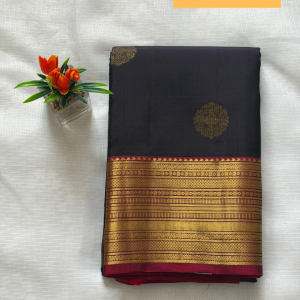 Midnight Black & Rich Maroon Zari Kanjivaram Silk Saree