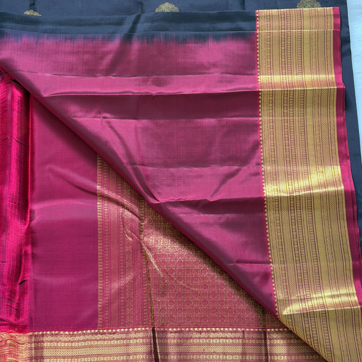 Midnight Black & Rich Maroon Zari Kanjivaram Silk Saree