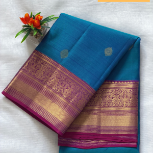 Vibrant Cyan & Magenta Peacock Kanjivaram Saree