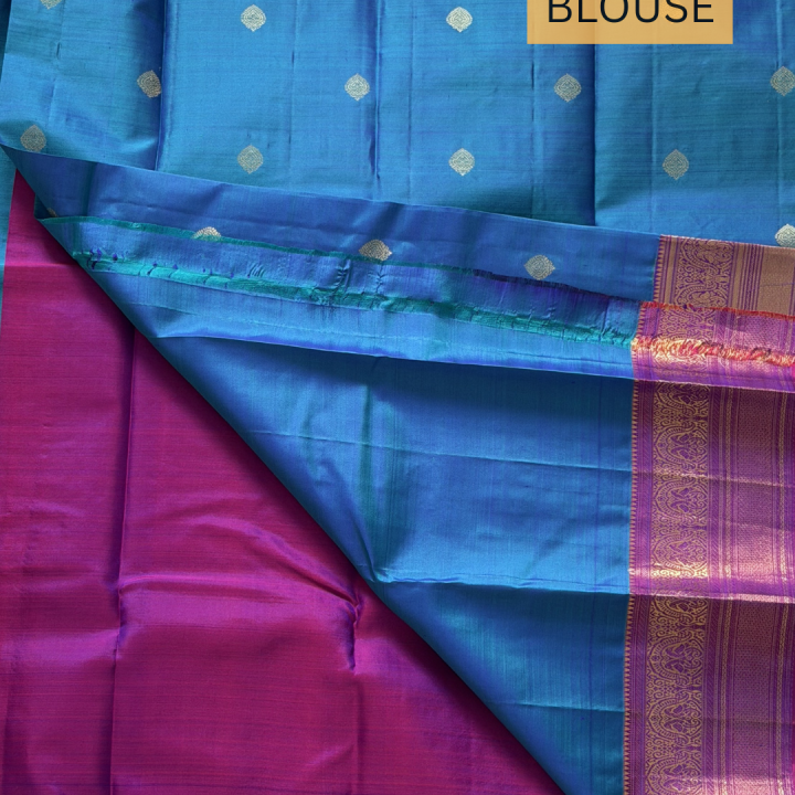 Vibrant Cyan & Magenta Peacock Kanjivaram Saree