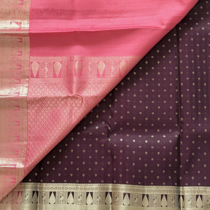 Wine-Burgundy Kanjivaram Saree with Antique Gold Zari