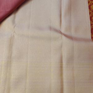 Crimson Red Silk Saree with Rose Gold Zari Border