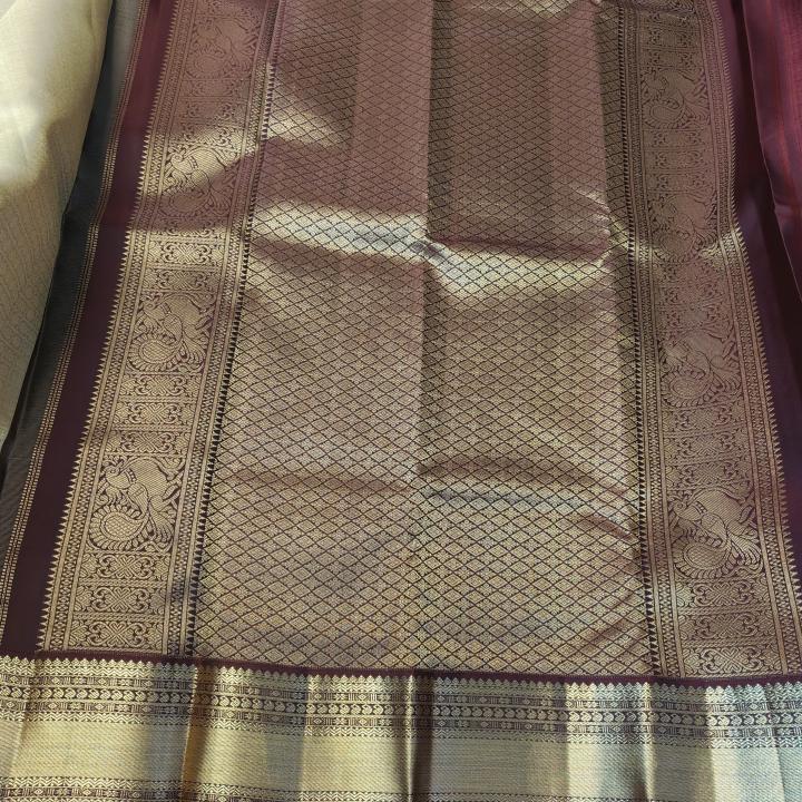 Metallic Gold Tissue Silk Saree with Contrast Magenta & Antique Zari Border