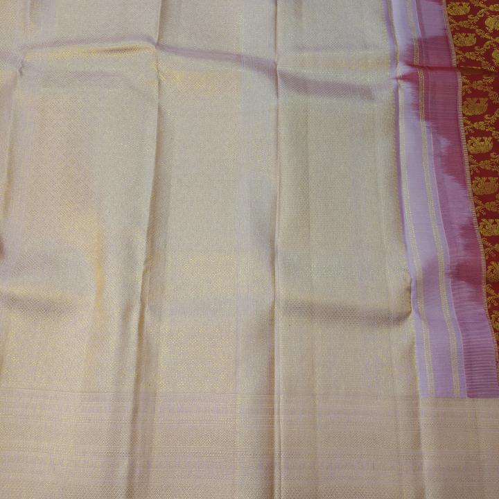Crimson Red Silk Saree with Rose Gold Zari Border