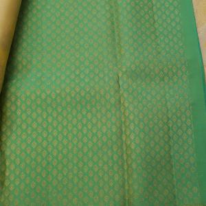 Kanchipuram Cream and Mustard Yellow Silk Saree with Contrast Green Zari Border