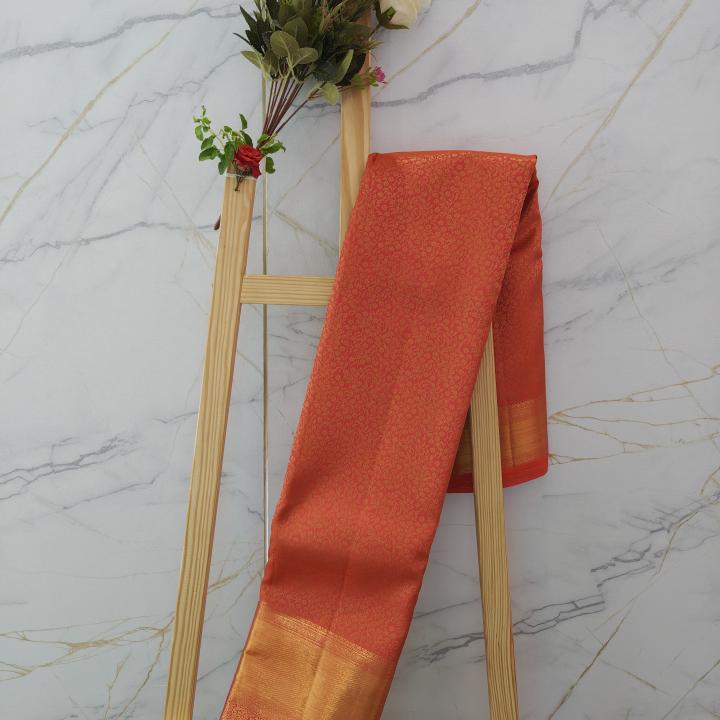 Kanchipuram Chilli Red Silk Saree with Rich Gold Zari Jaal Work