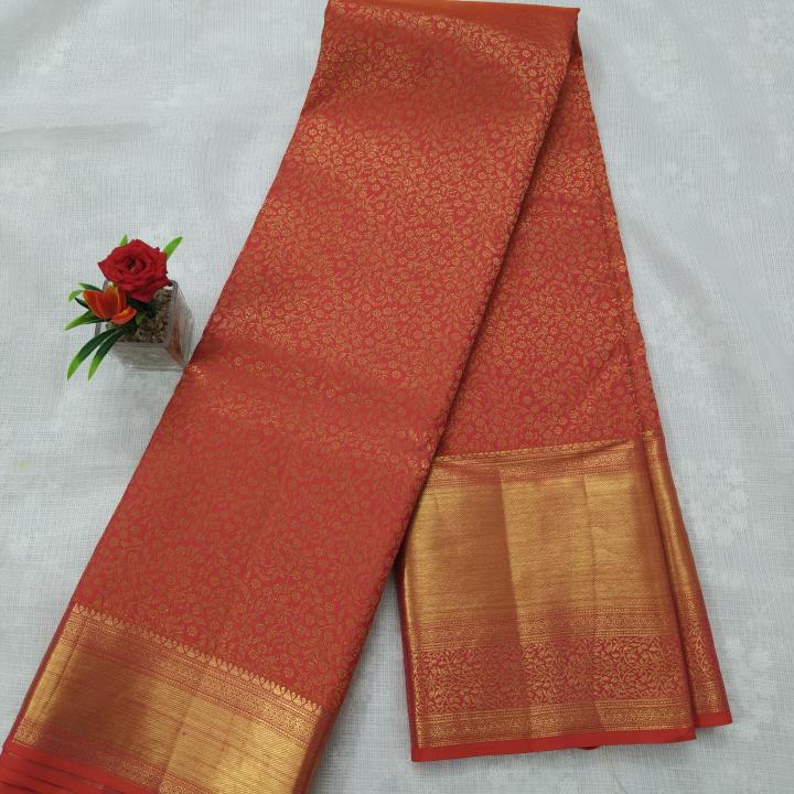 Kanchipuram Chilli Red Silk Saree with Rich Gold Zari Jaal Work