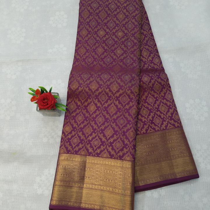 Kanchipuram Magenta Pink Silk Saree with Antique Gold Zari Diamond Jaal