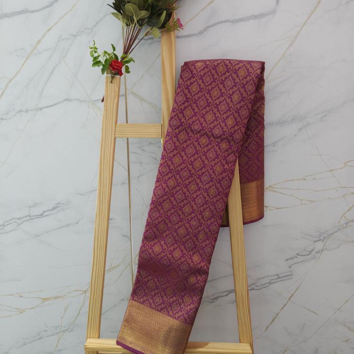 Kanchipuram Magenta Pink Silk Saree with Antique Gold Zari Diamond Jaal
