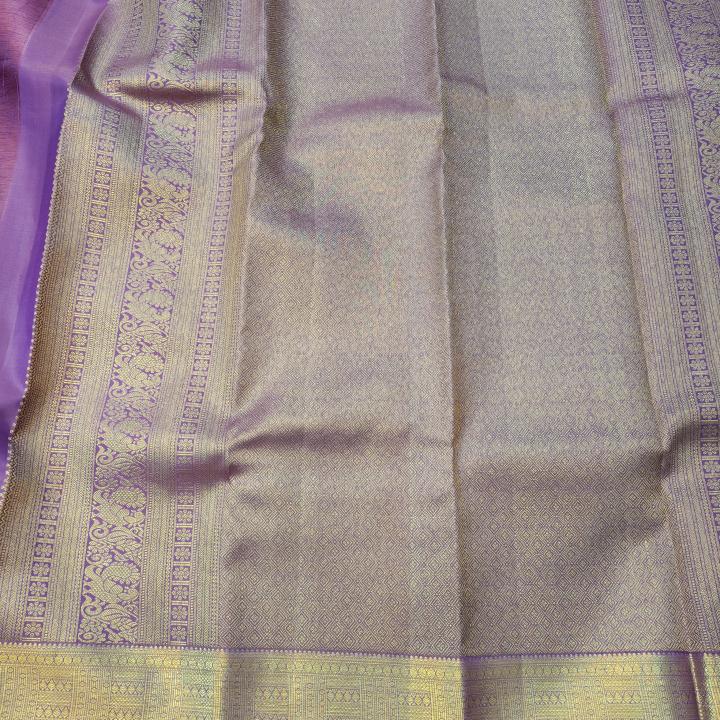Kanchipuram Magenta Pink Silk Saree with Antique Gold Zari Diamond Jaal