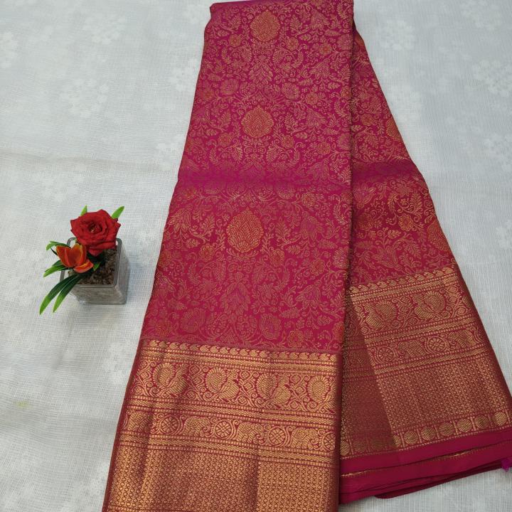 Kanchipuram Rani Pink Silk Saree with Rich Gold Zari Floral Jaal