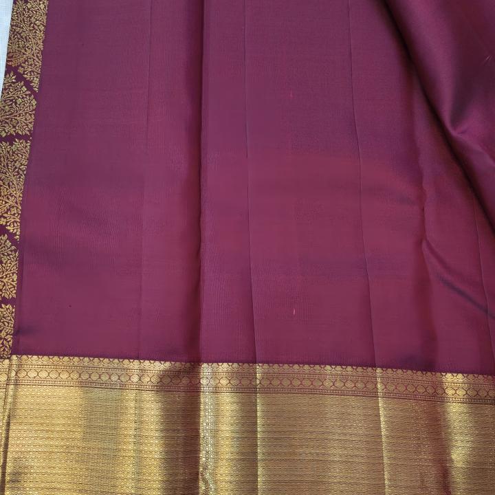 Deep Maroon Silk Saree with Gold Zari Tree Motifs